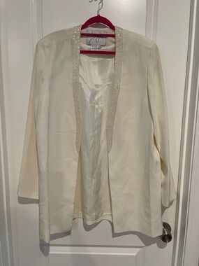 Women's Cream Open-Front Blazer with Beaded Trim